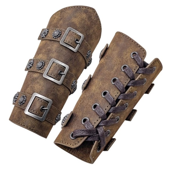 🆕 Medieval Leather Buckle Arm Bracers Knight LARP Renaissance Guards Armor NEW - Picture 3 of 7